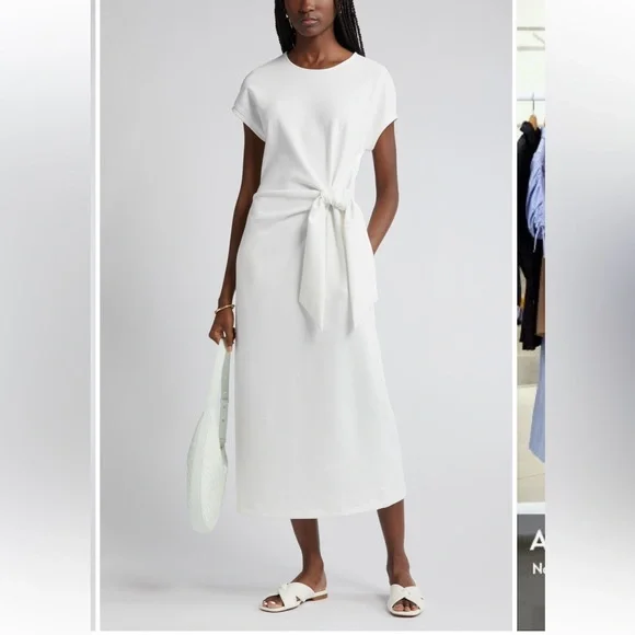 NWOT Nordstrom White Tie Waist Midi Dress Size Large - Picture 4 of 9